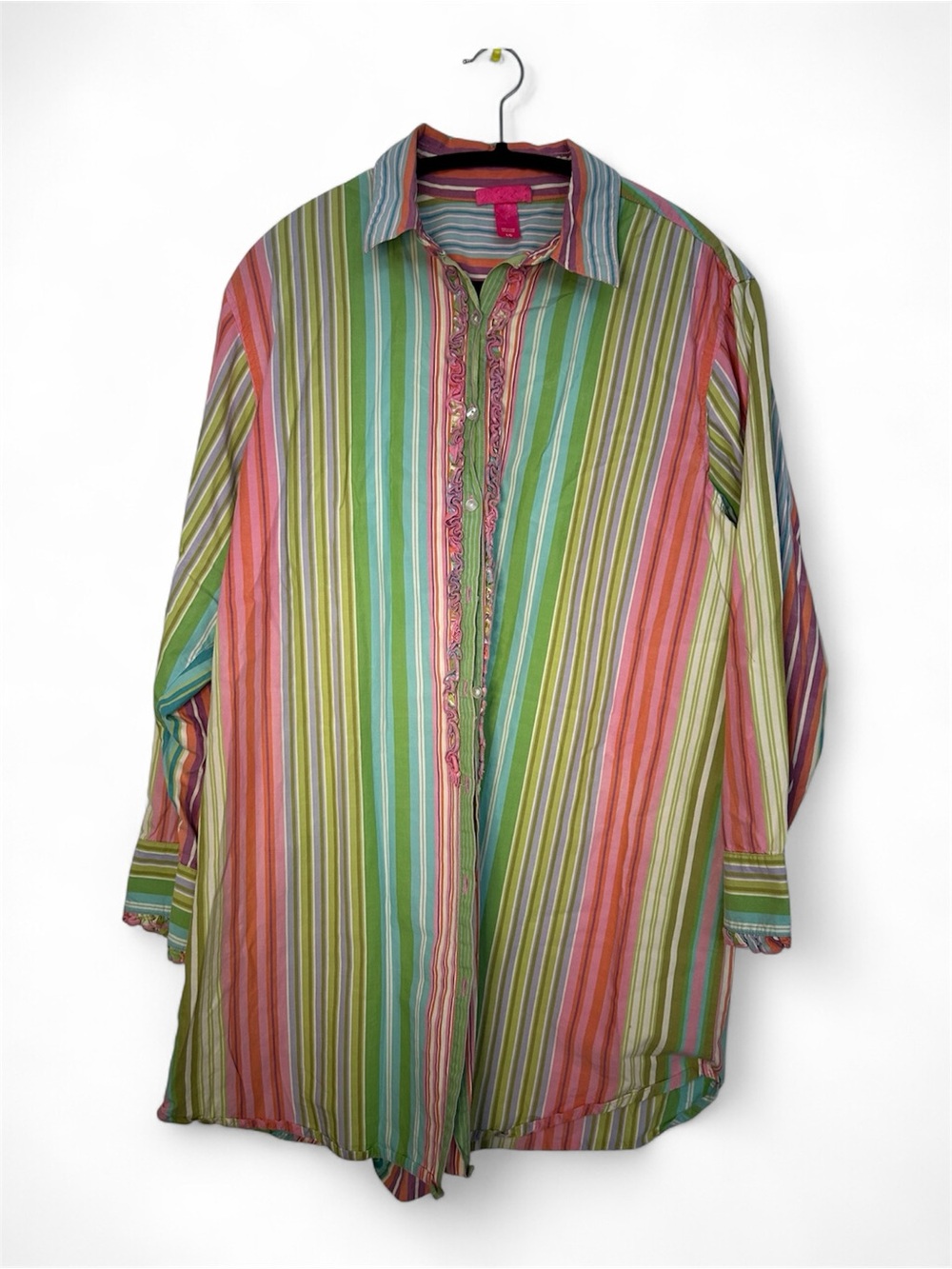 Silk & Satin 100% Cotton Women's Striped Multicolor Button-Down Shirt